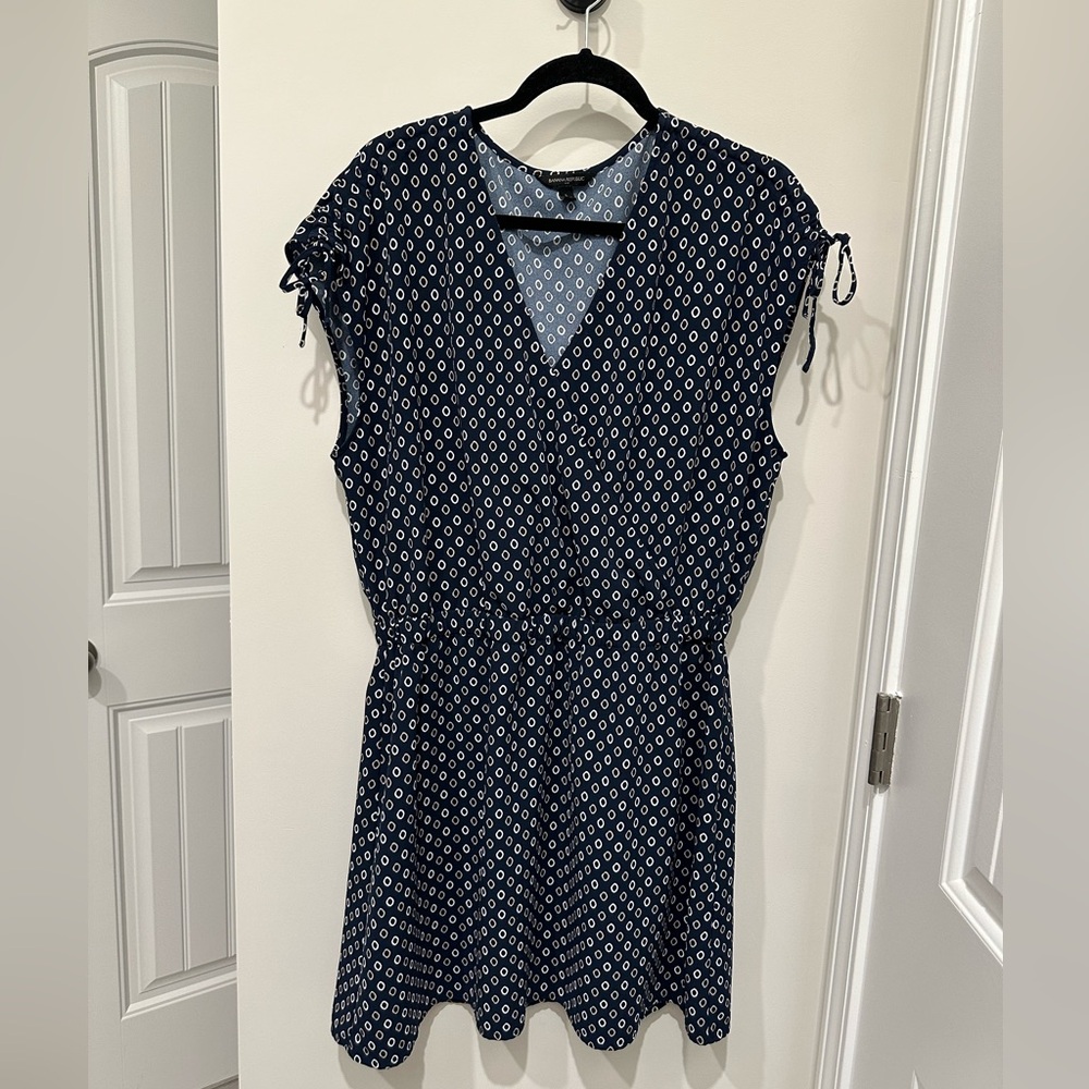 Navy Blue Circle Patterned Sleeveless Dress